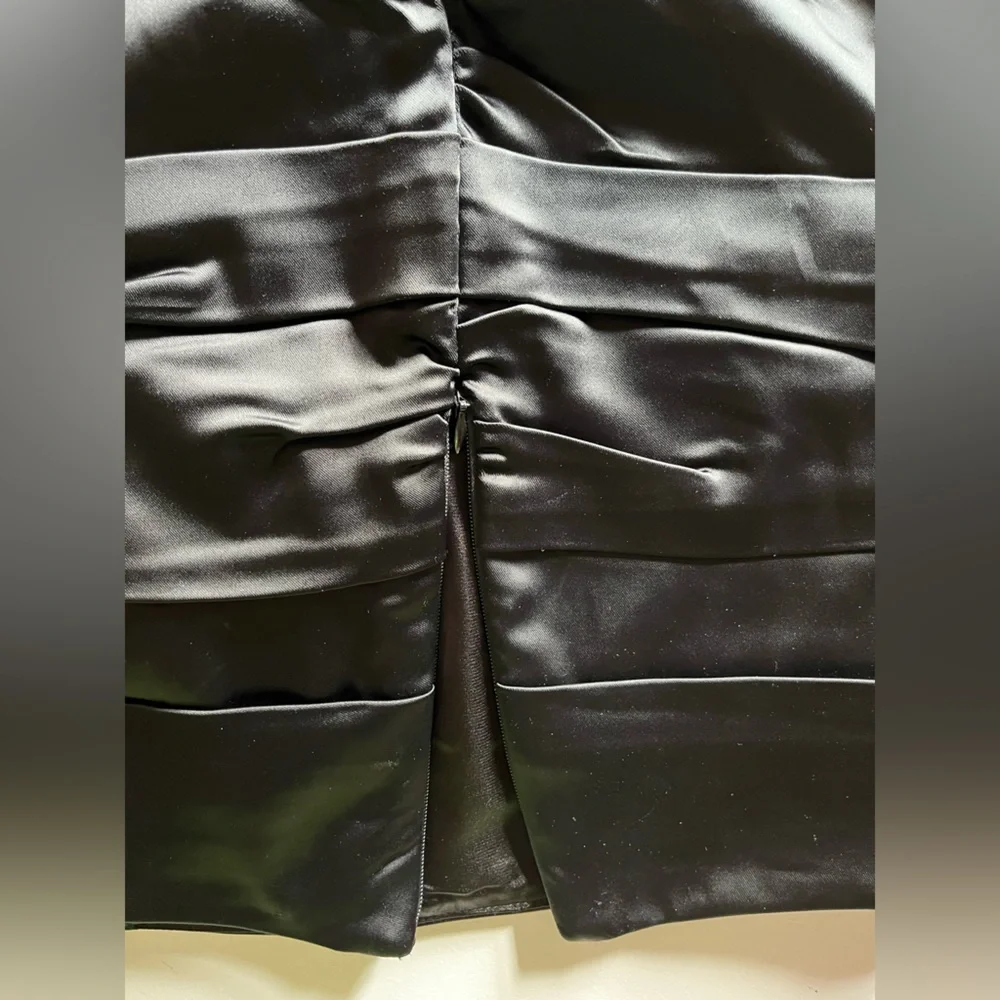 White House Black Market  Black Satin ruched Tiered Pencil Skirt Holiday size 6